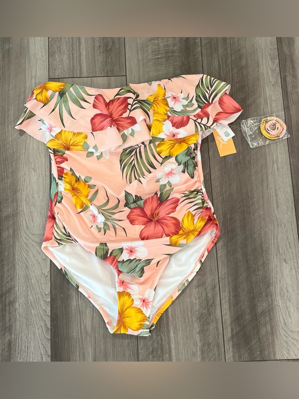 Pink Tropical One-Piece Swimsuit with Ruffle